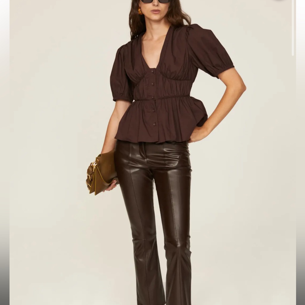 Derek Lam 10 Crosby Maureen Balloon Sleeve Top Brown Sz 12